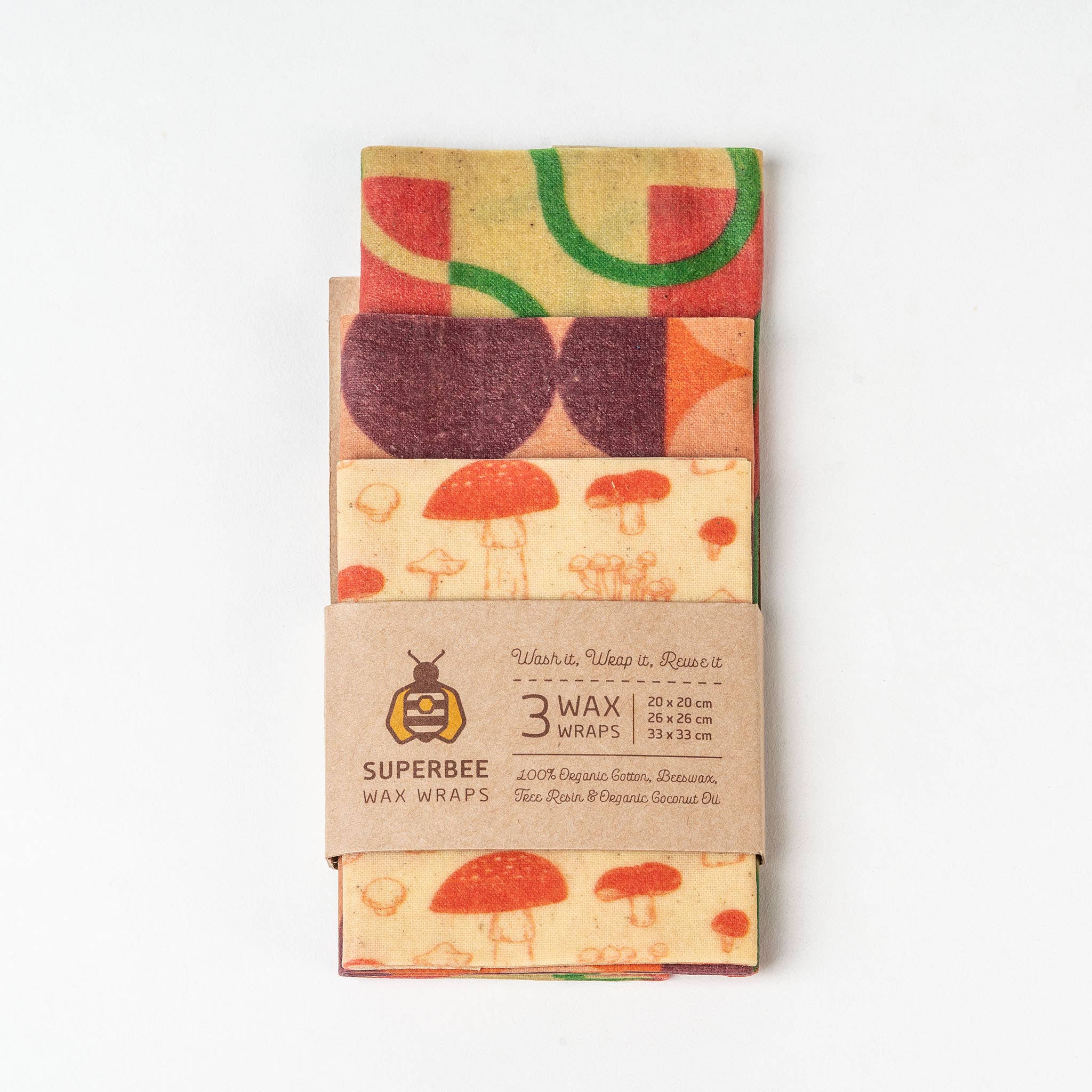 SuperBee - Eco Living Made Easy – Wrap/saco para armazenar alimentos por atacado – Conjunto de 13 - Envoltorios de Cera de Abelha Conjunto de 3 - Designs Mistos2