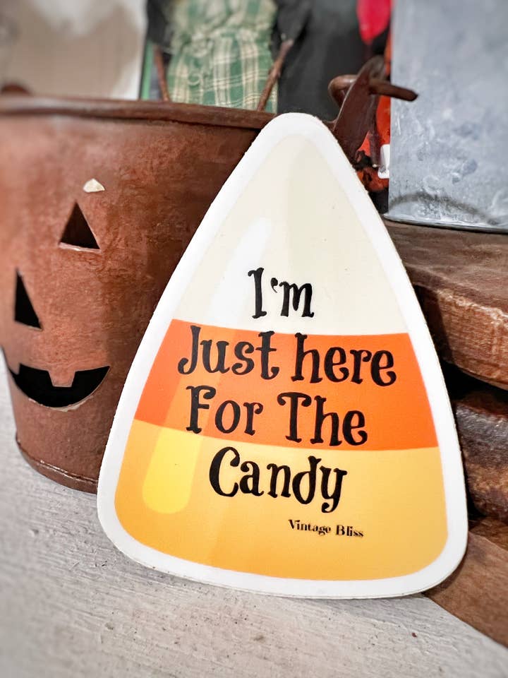 I'm Just Here for the Candy Halloween Sticker for wholesale by Vintage Bliss