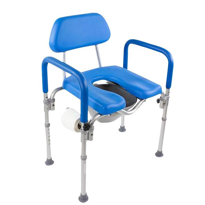 Dignity Commode, MEDICAL-GRADE Aluminum, COMMERCIAL-GRADE Construction, UNIVERSAL Height Adjustability, AMBIDEXTROUS Toilet Paper Holder, DOUBLES AS SHOWER CHAIR for wholesale by Platinum Health LLC