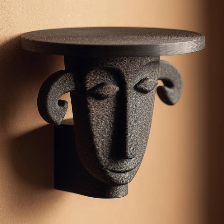 3D Printed Wall Mounted Face Shelf with Flat Top | 3D Printed Sculptural Wall Decor Shelf |Minimalist Art Display Shelf for Modern Interiors for wholesale by Decords