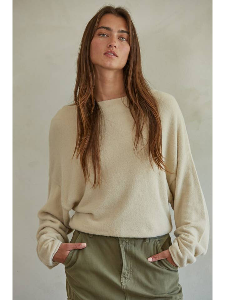 By Together - Vente Pull en maille – femme - W1542 | Pull en tricot à encolure bateau et manches longues