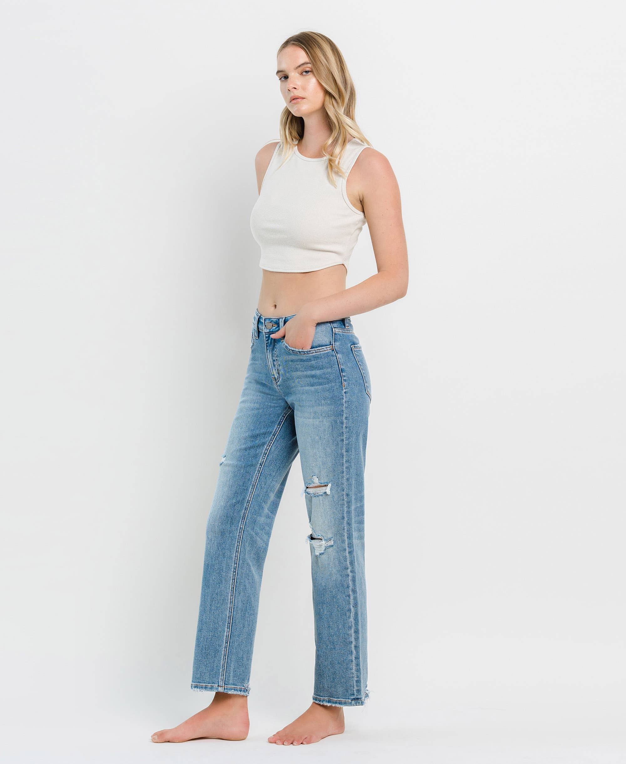 JOYSOME HIGH RISE DISTRESSED SLIM WIDE JEANS T6238 for wholesale on Faire6