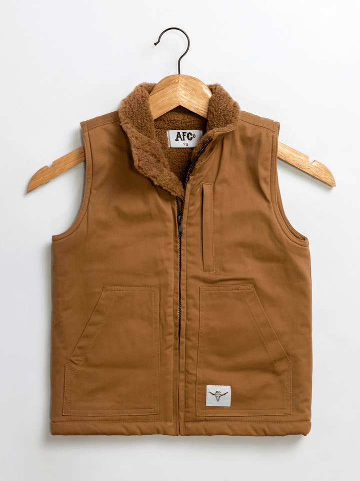 Gilet marron doublé sherpa AFC - Tout-petit/Jeunesse pour la vente par American Farm Company