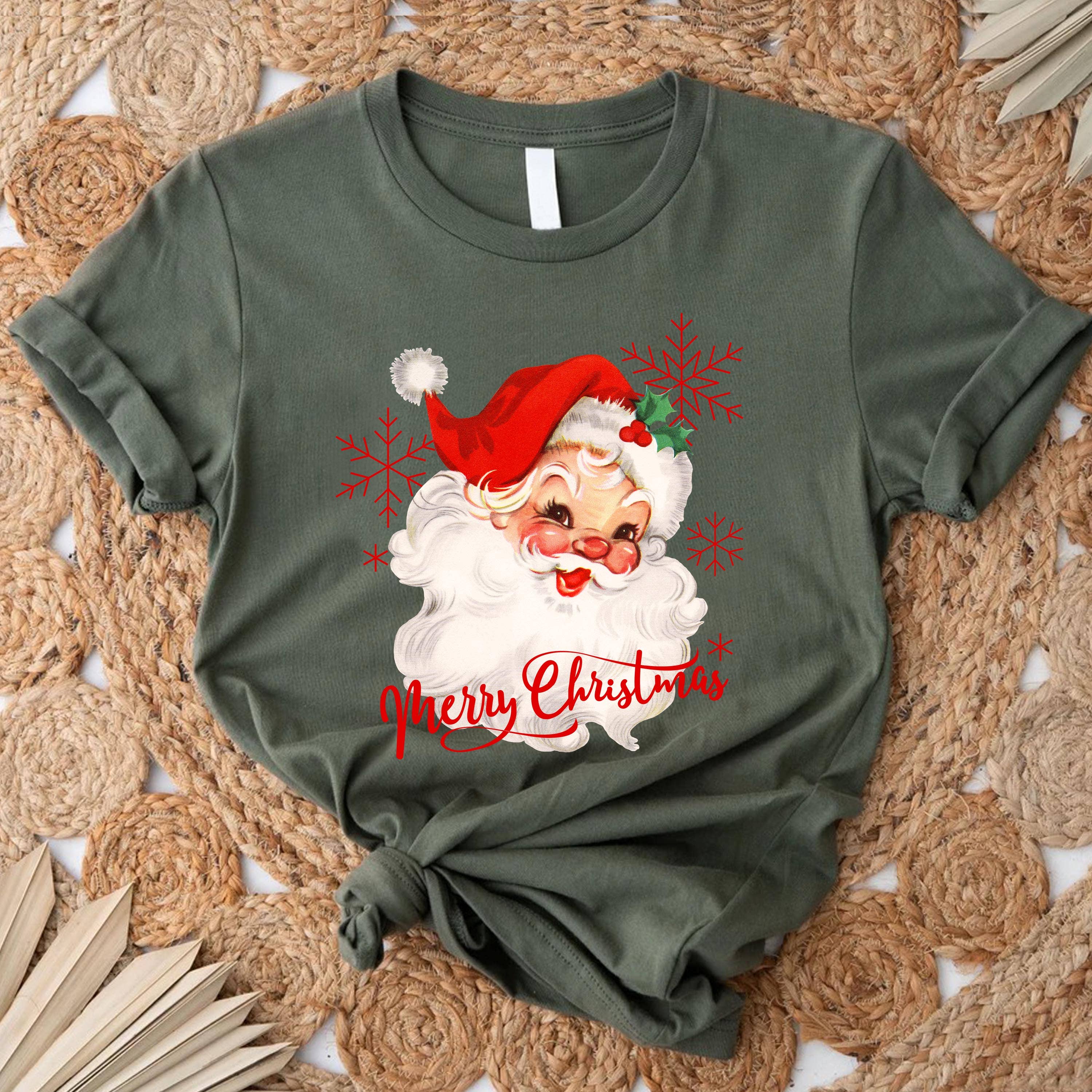 STARCHIS - Vente T-shirt sérigraphié – femme - Joyeux Noël, père Noël vintage, rouge4