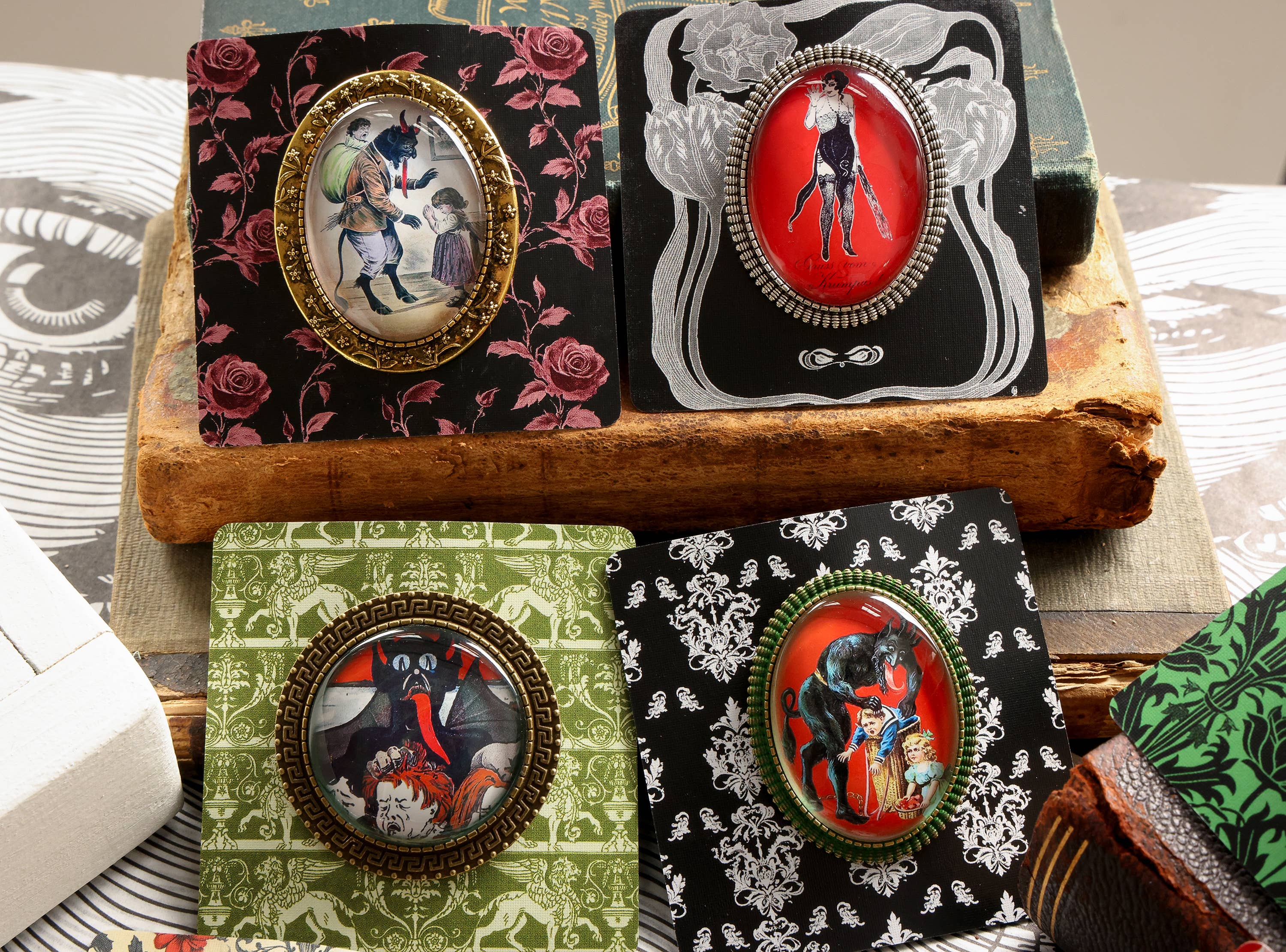 Asunder Bazaar - Wholesale Brooch - 20pc Krampus Brooches on Cards8