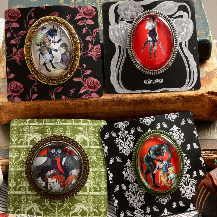 Asunder Bazaar - Wholesale Brooch - 20pc Krampus Brooches on Cards8