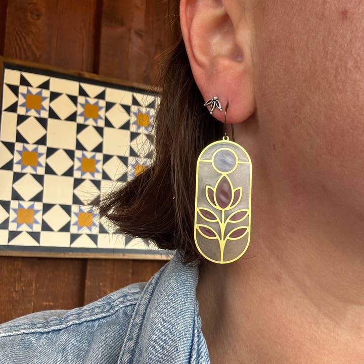 Dogwood // stained glass resin earrings for wholesale by Wild Lupine Folkcraft