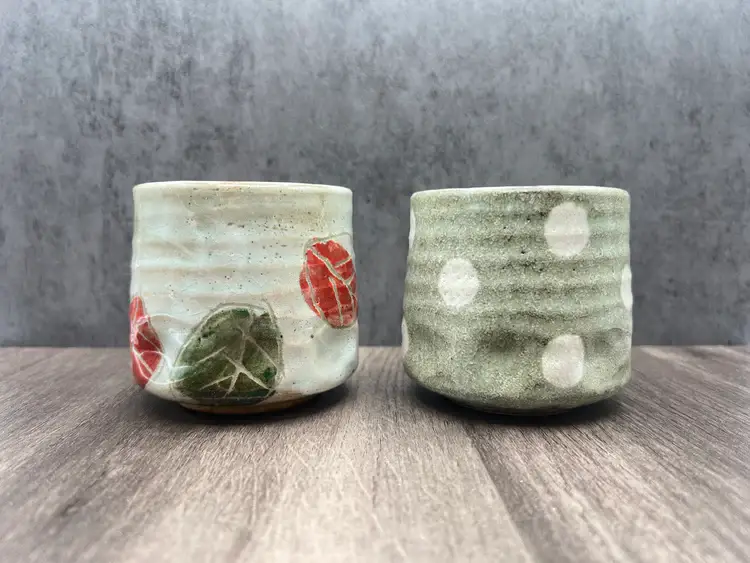 Inoue Tea - Wholesale Coffee/Tea Cup - Gin Aya Polka Dot Mino-yaki Yunomi by Kimura - Japanese Teacup6