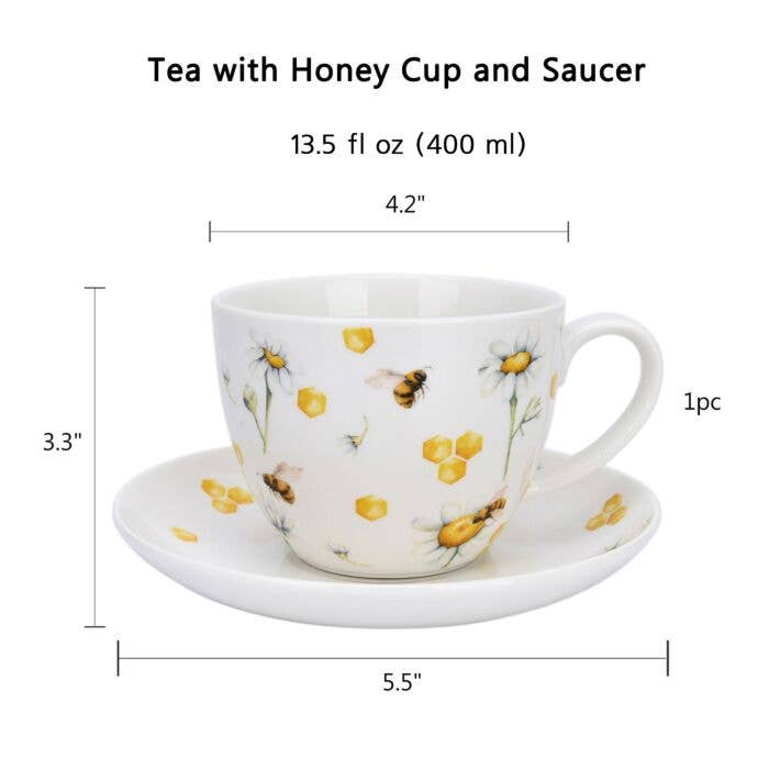 STP - Wholesale Tea Set - Tea with Honey Porcelain Tea Cup w/ Saucer 400ml Set of 2