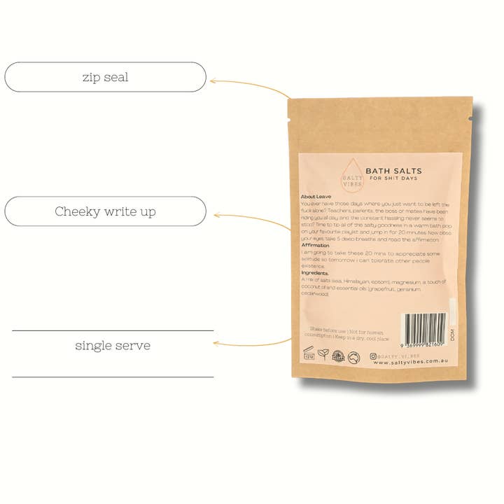 Salty Vibes Co - Wholesale Bath salts - Leave - Calming Bath Salts with Cedarwood