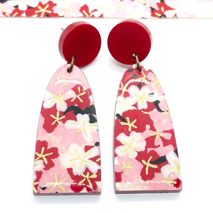 Red and White Floral Arch Drop Earrings for wholesale by Prettykiku