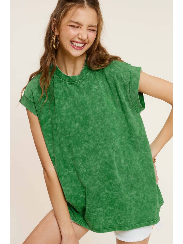 La Miel - Vente Tunique – femme - MCT7689-Haut à manches courtes et encolure ras-du-cou délavé au minéral17