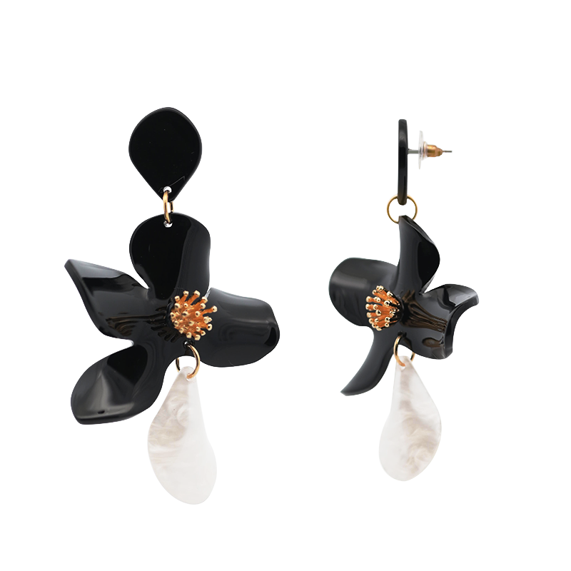 AMORINO SRL - Wholesale Dangle Earrings - DANGLING EARRINGS WITH ACRYLIC FLOWER - FT2476B6290