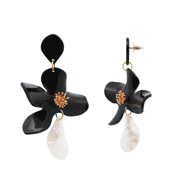 AMORINO SRL - Wholesale Dangle Earrings - DANGLING EARRINGS WITH ACRYLIC FLOWER - FT2476B629