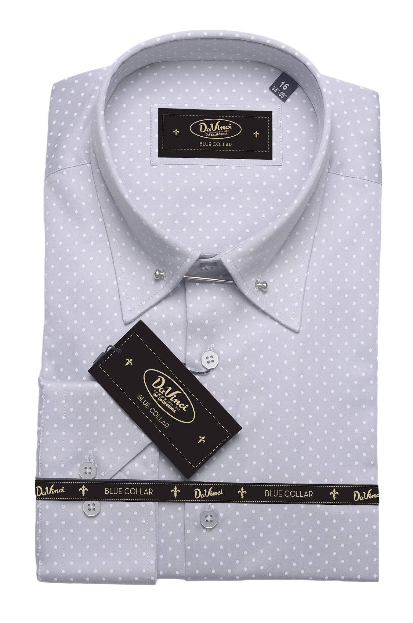 Virgoan Wish LLC - Wholesale Button Down Shirt - Men's - Da Vinci Blue Collar | Pin Collar Polkadot shirt5