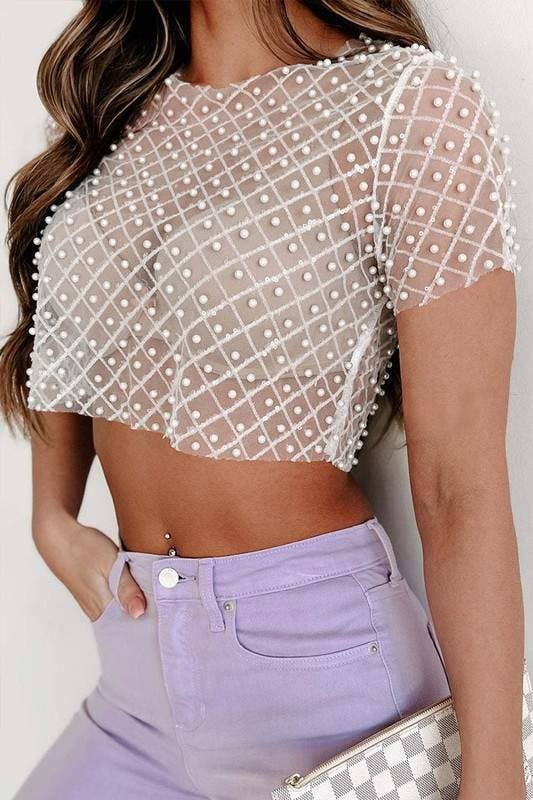 Fashion Combination - Wholesale Blouse - Women's - pearl studed mesh top5