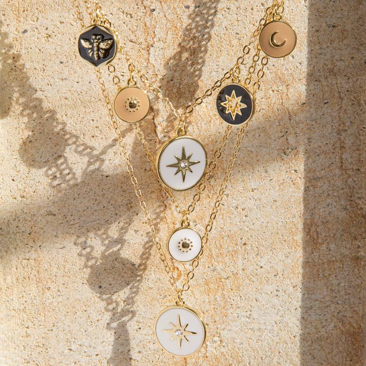 gold multi enamel charm necklace for wholesale on Faire