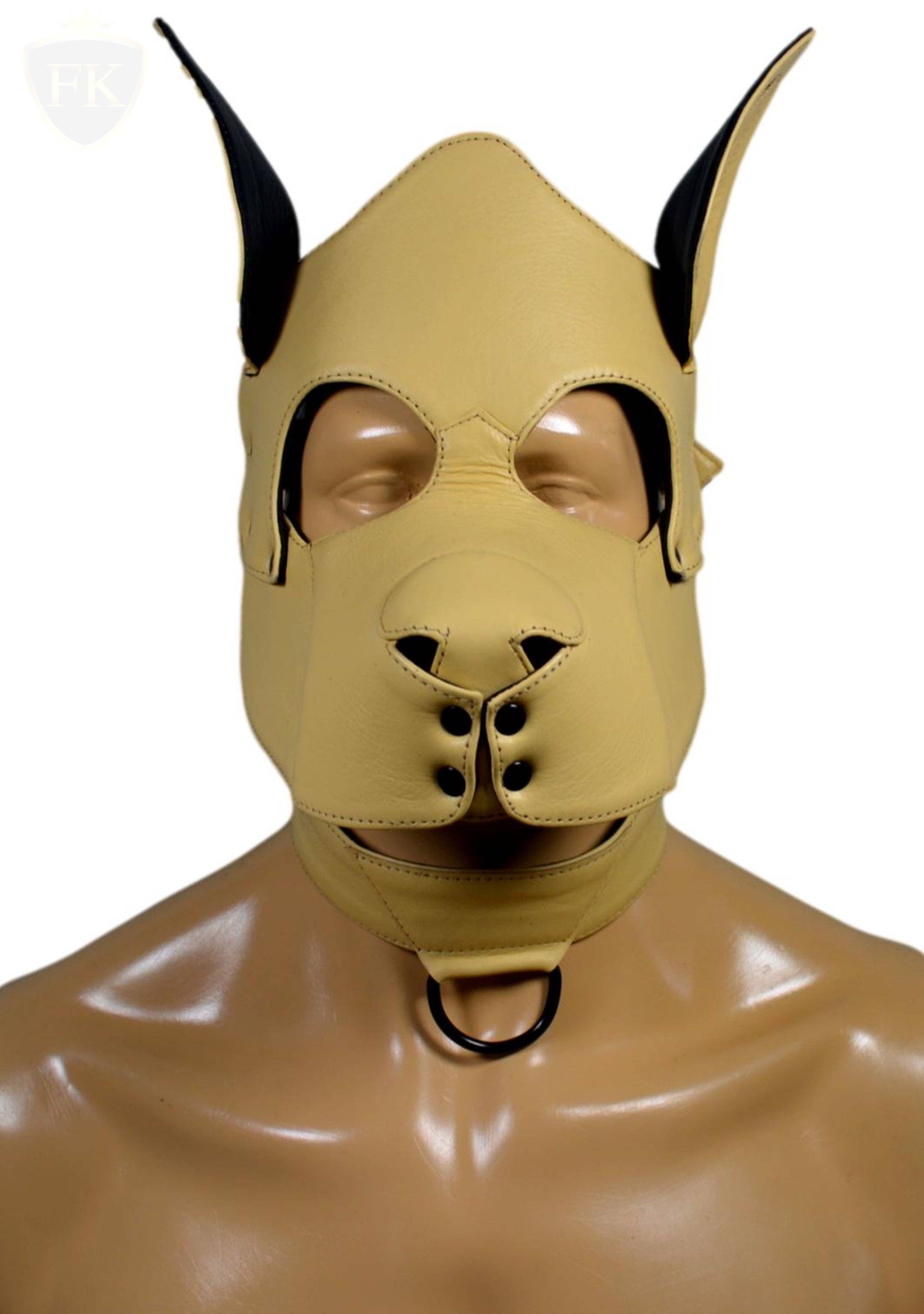 Genuine Cowhide Leather Puppy Dog Mask Hood Costume Reenactment Gear Puppy or Pet play Mask Handmade shops