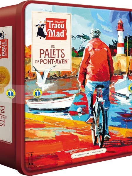 Traou Mad · Palets (thick butter cookies), square red tin for wholesale by French Feast
