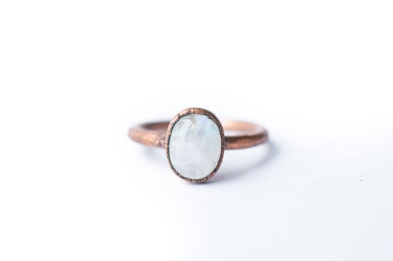 HAWKHOUSE - Wholesale Cocktail/Statement Ring - Handcrafted Rainbow Moonstone Copper Ring1