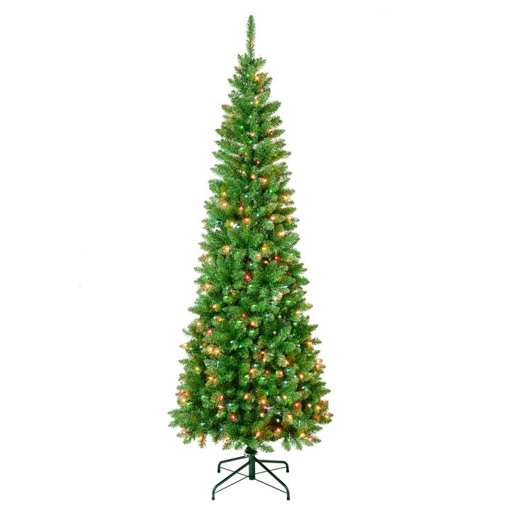 7.5 ft. Pre-Lit Rowan Pencil Slim Tree with Multicolor Lights, Plug-In for wholesale by National Tree Company