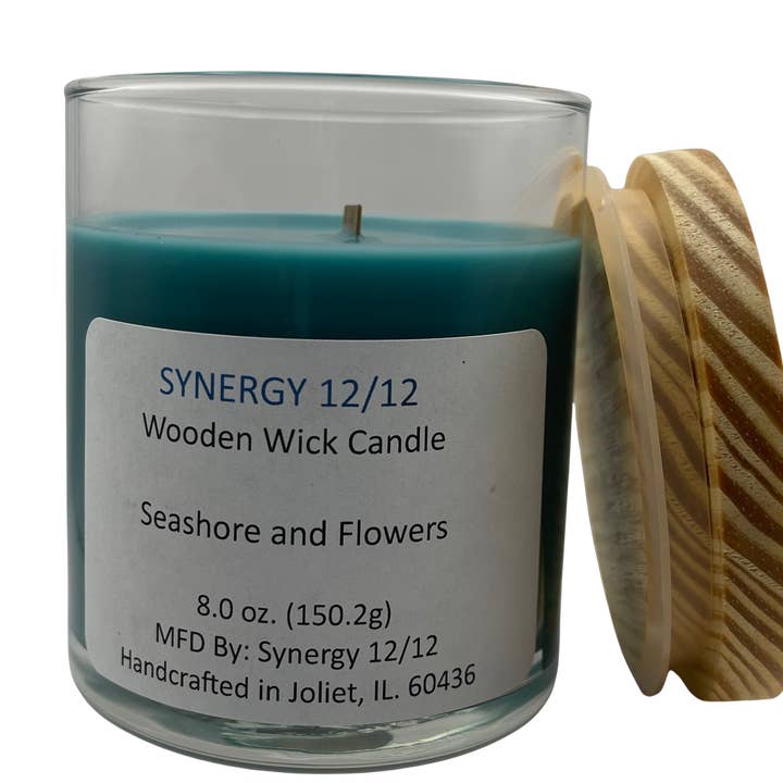 Seashore and Flowers Wooden Wick Candle 8.0 oz (150.2g) for wholesale by Synergy 12/12