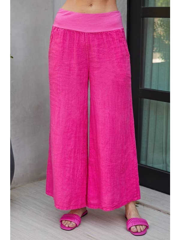 VENTI6 - Wholesale Pants - Women's - SOLID LINEN STRETCH WAISTBAND PANTS (8730-SOLID)14