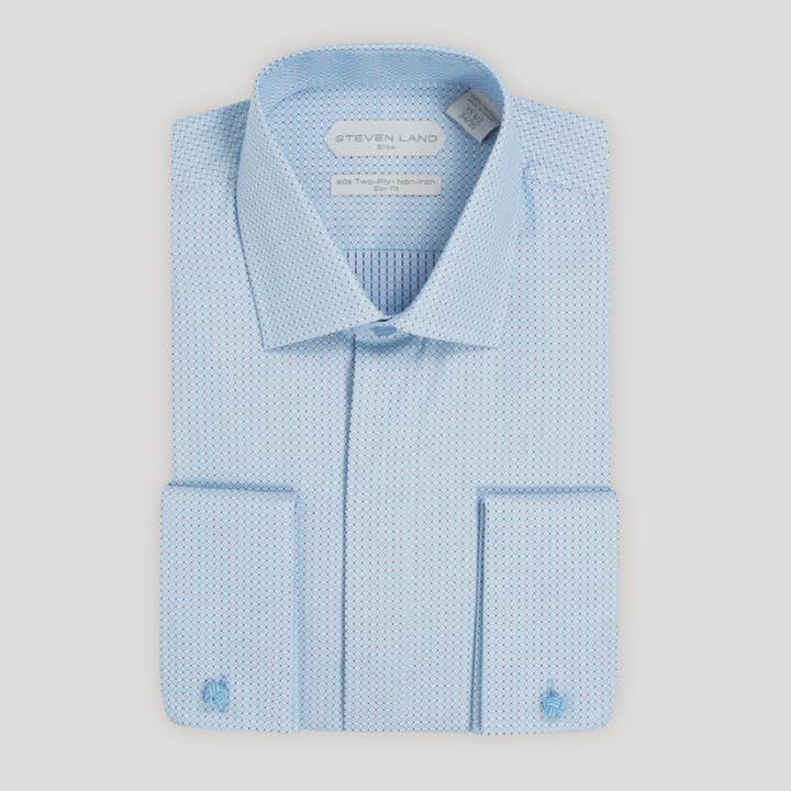 The Luther | Classic Collar | Rounded French Cuff | Geometric Jacquard Pattern | Blue for wholesale by Steven Land