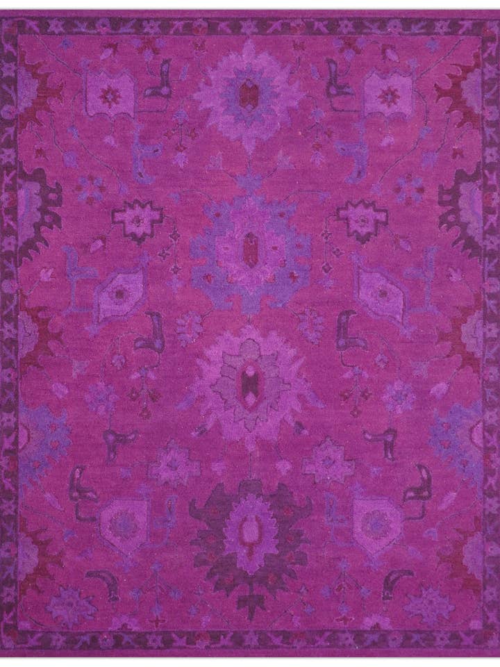 Custom Made Overdyed Traditional Oushak Purple Hand Tufted Wool Area Rug for wholesale by The Rug Decor, Inc.