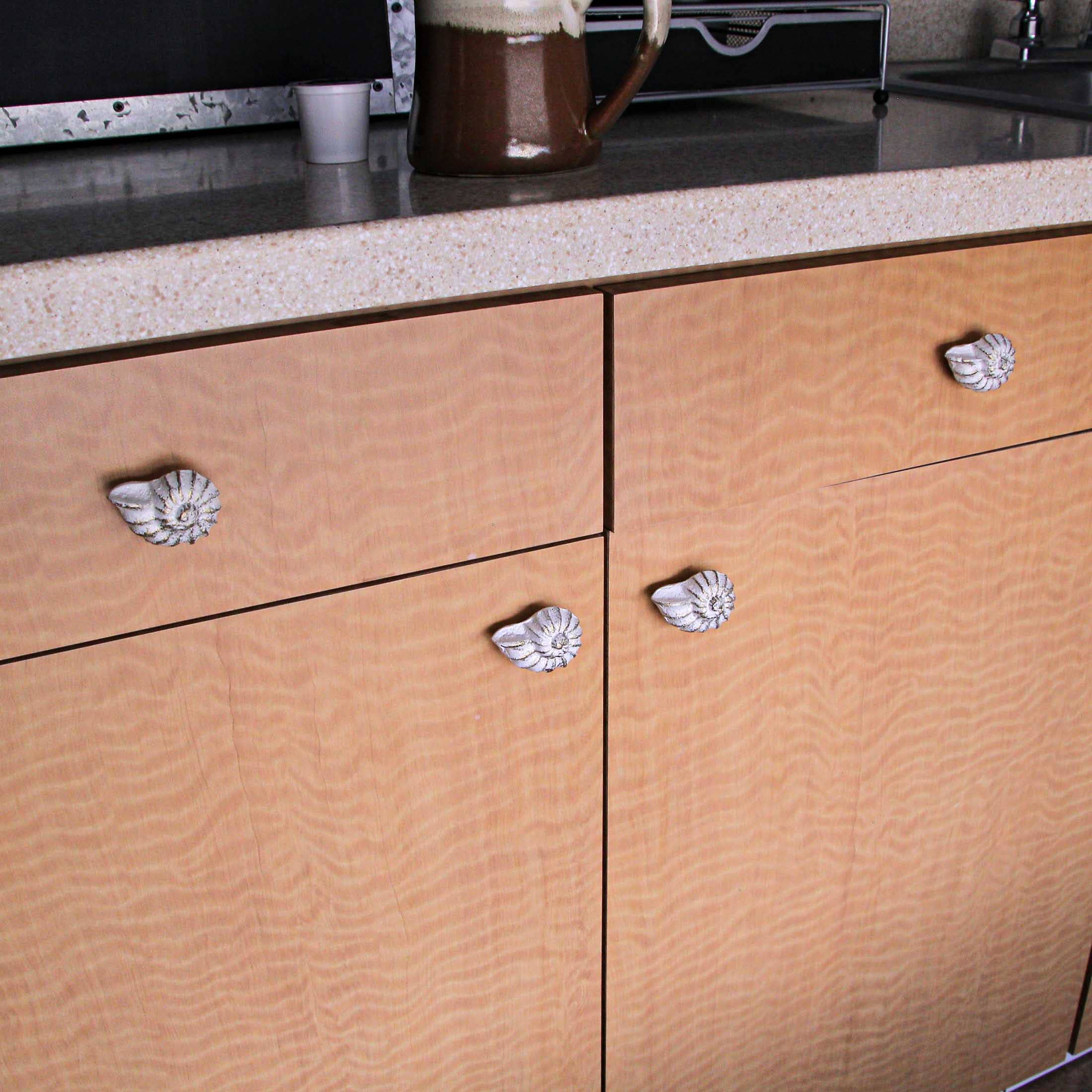 Zeckos - Wholesale Knob/pull - Rustic White Cast Iron Nautilus Shell Drawer Pulls Set of 65