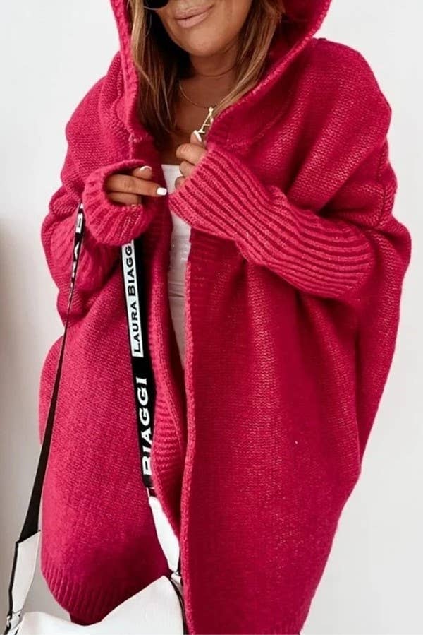 Rosa Clothing - Wholesale Cardigan - Women's - Plain exposed seam Hooded knit long cardigan coat19