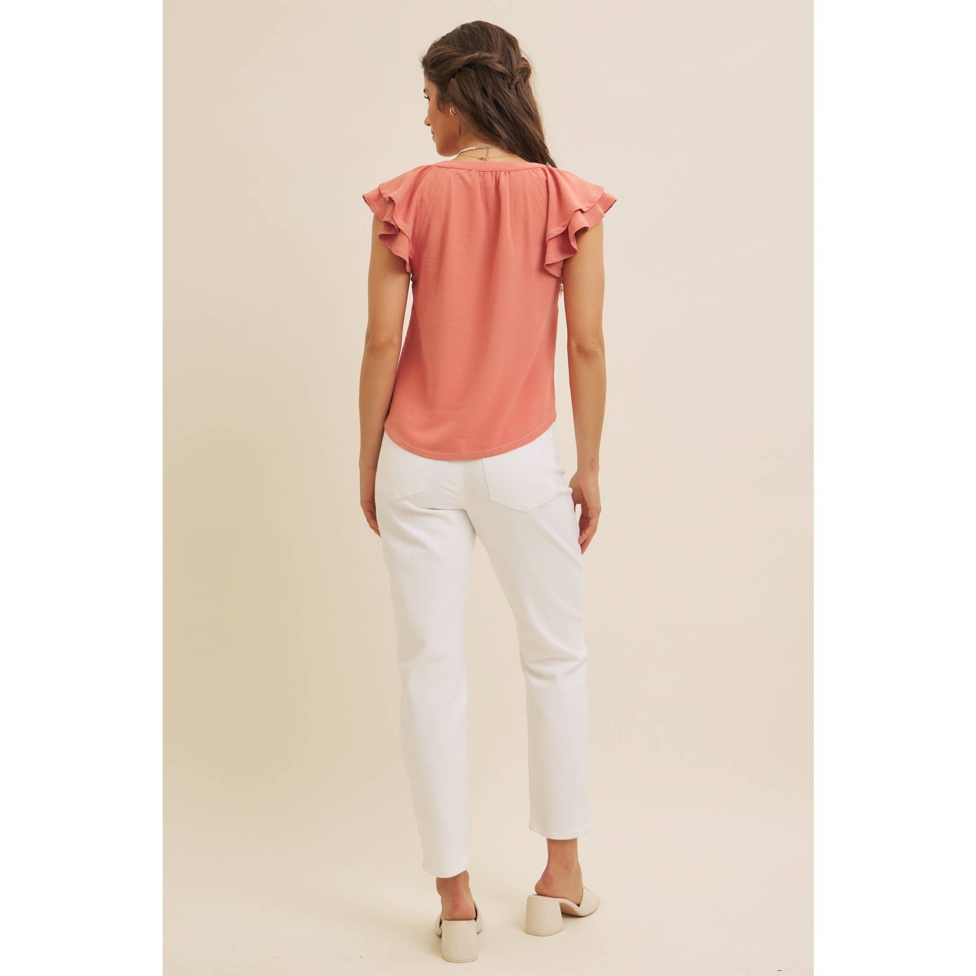 in february - Wholesale Blouse - Women's - RUFFLE BLOUSE TOP WITH BUTTON-DOWN FRONT AND CONTRAST STITCH9