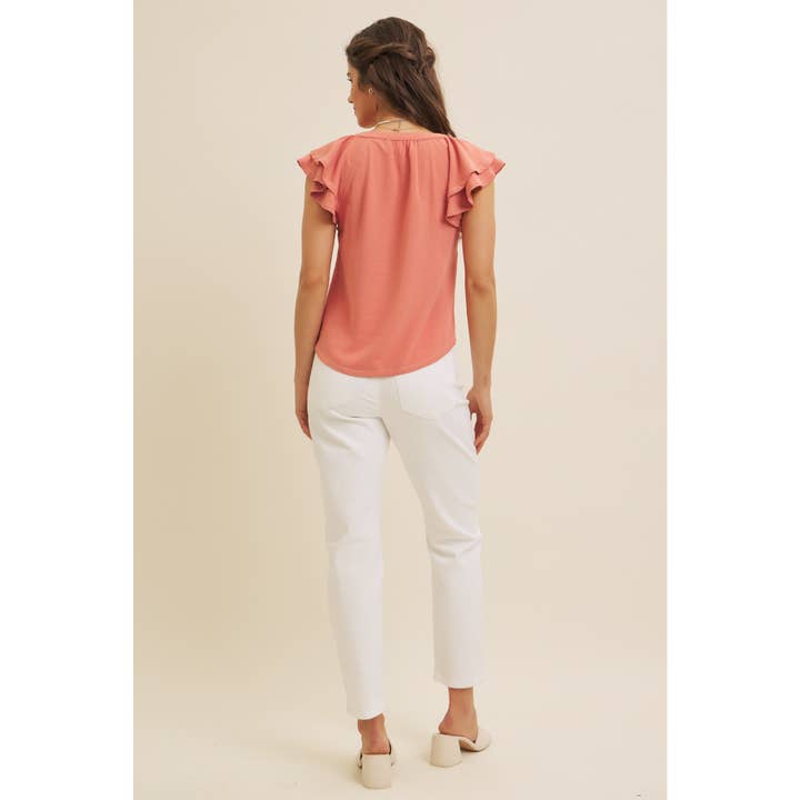 in february - Wholesale Blouse - Women's - RUFFLE BLOUSE TOP WITH BUTTON-DOWN FRONT AND CONTRAST STITCH9
