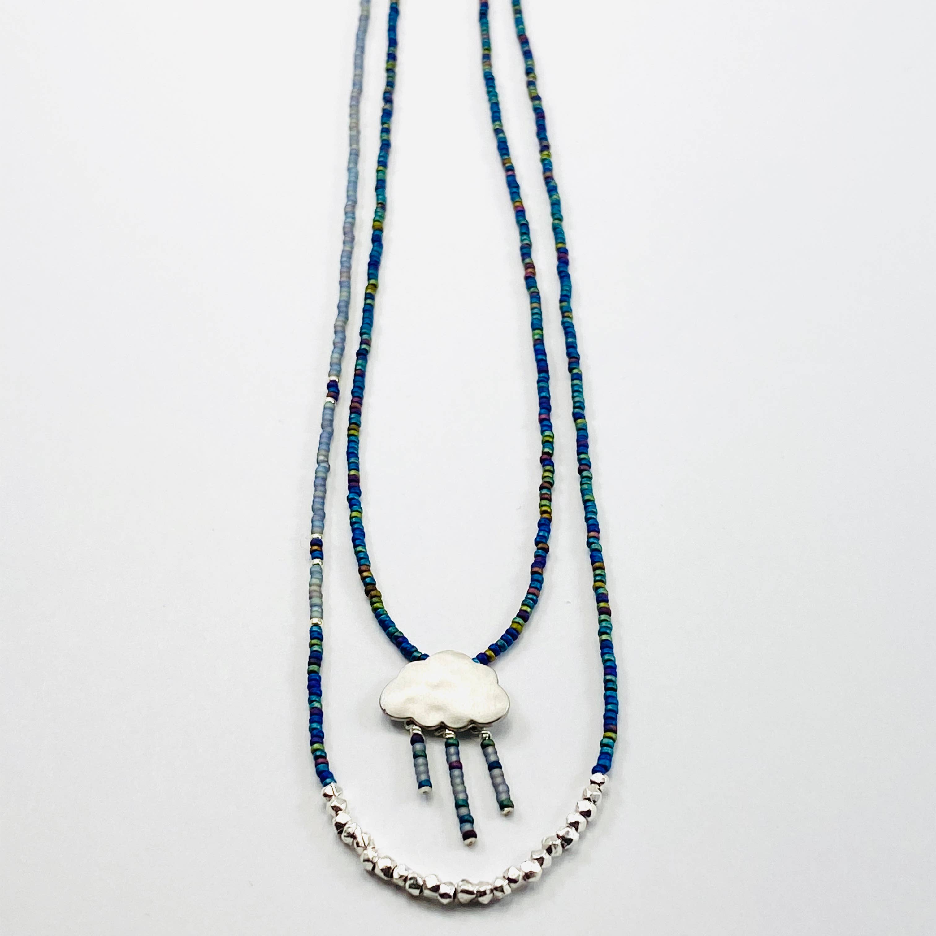 Sarah Crawford Handcrafted - Wholesale Jewelry Set - Grays Triple Beaded Necklace Set - Silver Rain Cloud2