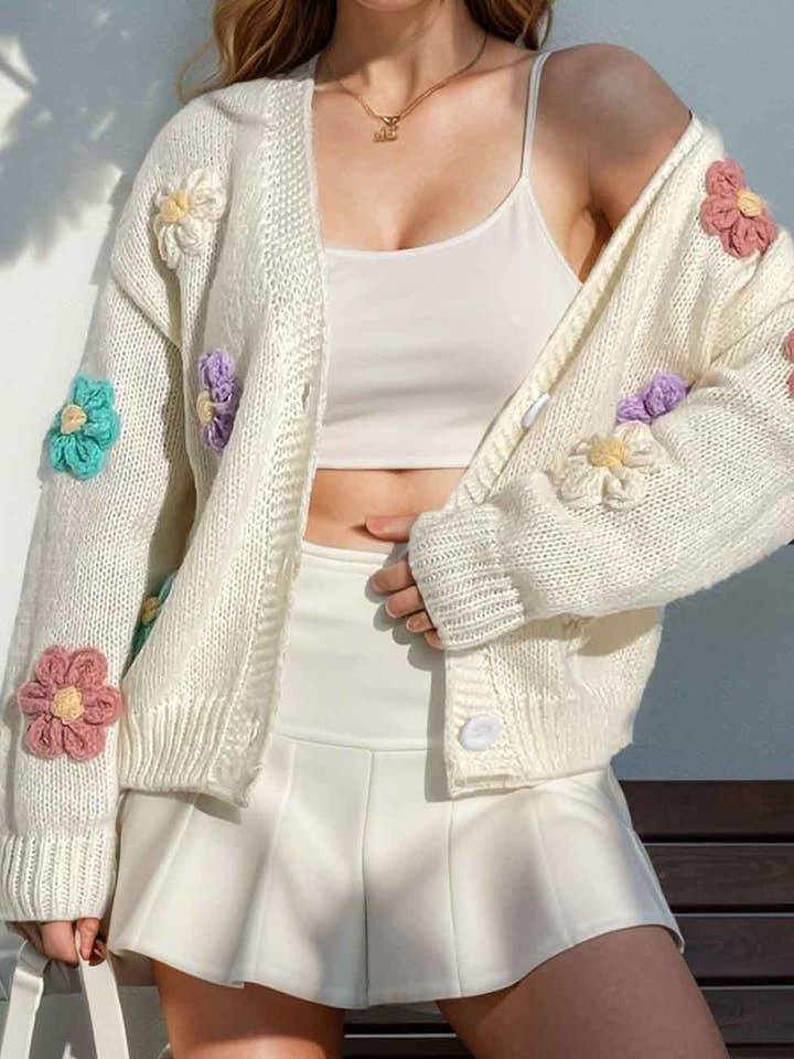 Ladies Flower Embroidery Long Sleeves Button Cardigan for wholesale by Sweetkama