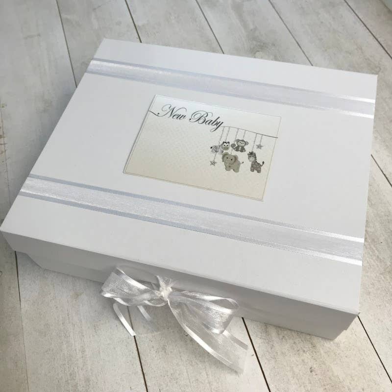White Cotton Cards – wholesale Keepsake box – Child & baby – Baby Silver Hanging Toys Set with Album, Keepsake Box & Book2