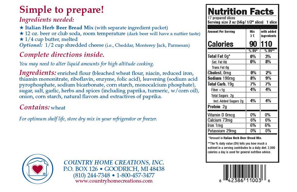 Country Home Creations – wholesale Bread mix – Italian Herb Beer Bread Mix1