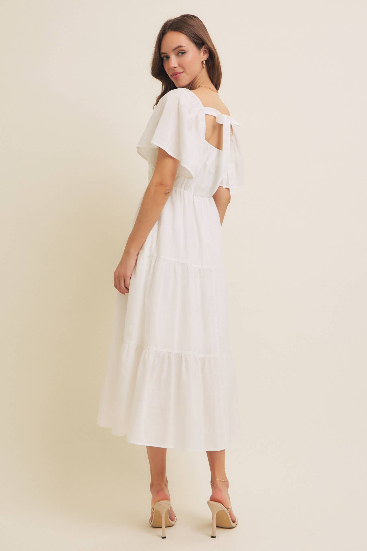 in february - Wholesale Dress - Women's - ESSENCE OF FALL TIERED CROCHET MIDI DRESS WITH FLUTTER SLVS12