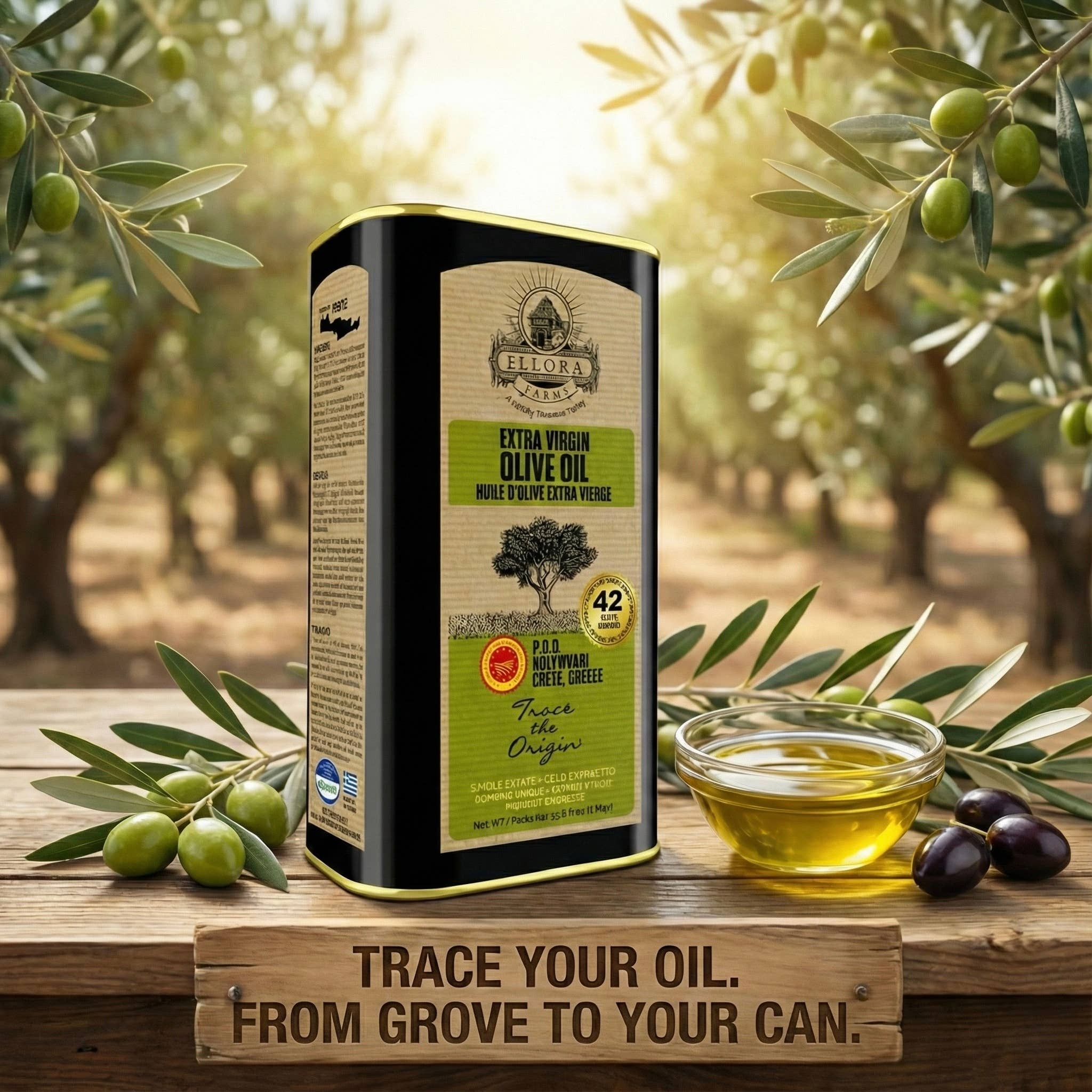 ELLORA FARMS - Wholesale Olive Oil - Greek Extra Virgin Olive Oil, Traceable, Single Estate, 34oz1