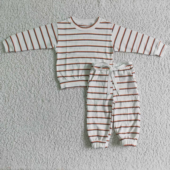 Baby boys cotton stripe thick pants clothing outfits sets for wholesale by Aier Wholesale