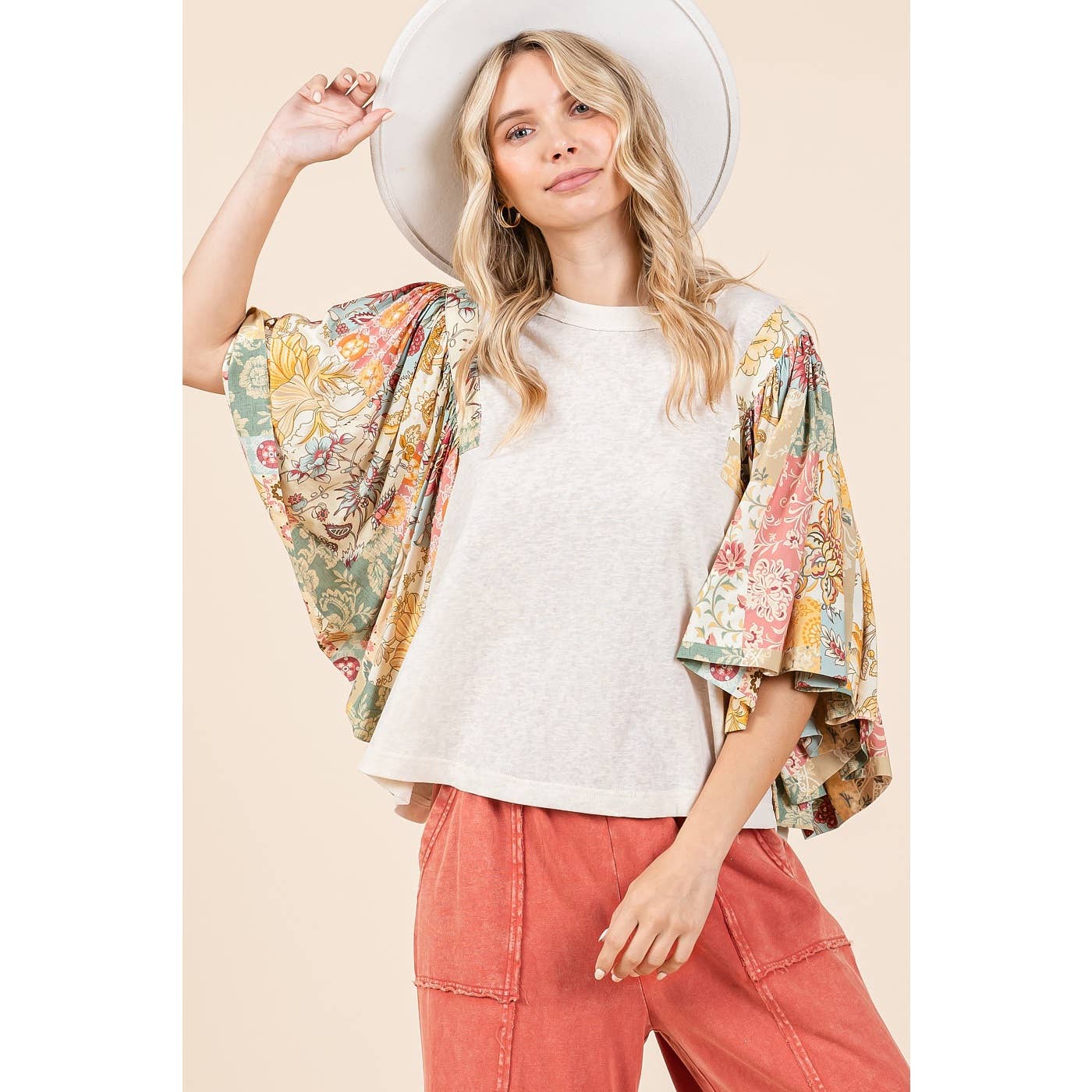 mittoshop - Wholesale Blouse - Women's - FLORAL PATCHWORK PRINT RUFFLE FLUTTER SLEEVE TOP16