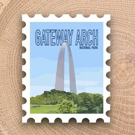 Gateway Arch National Park Stamp Sticker for wholesale by Adventurelust Co