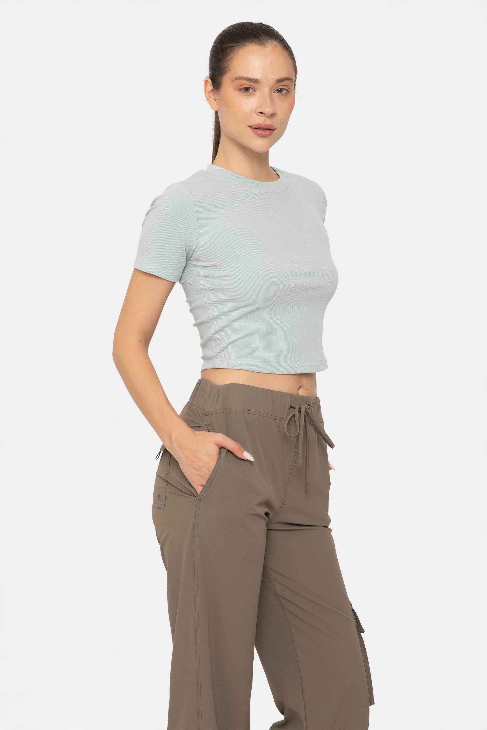 Mono B - Wholesale Athletic Top - Women's - Essential Micro-Ribbed Athleisure Baby Tee37