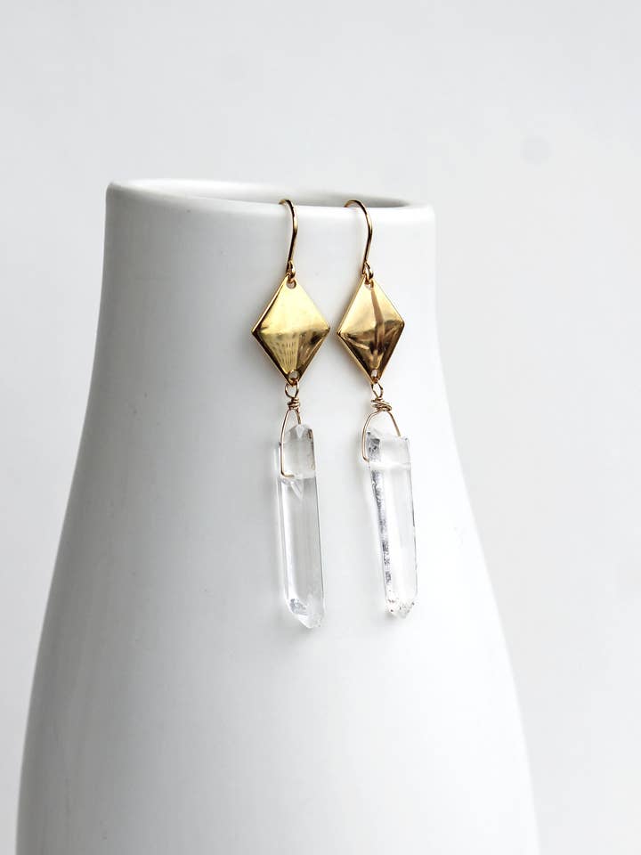 Modern Crystal + Gold Earrings | Modern Boho Earrings for wholesale by Laura Stark Designs
