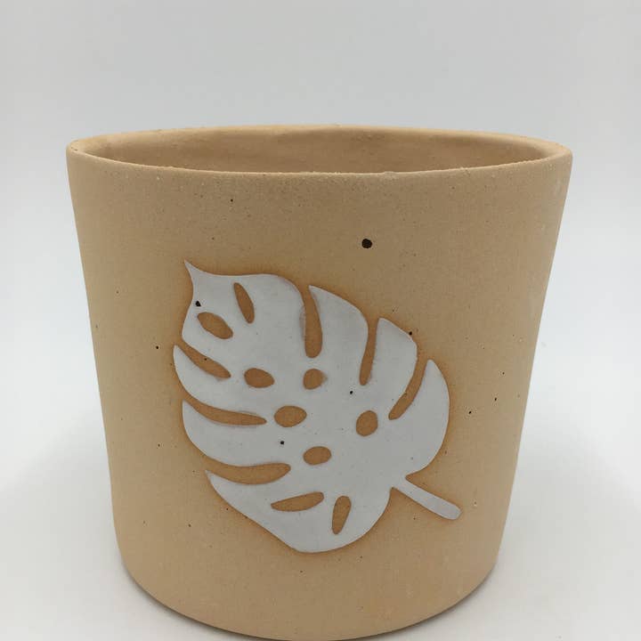 Ruby Farms Pottery - Vente Pot - Petite feuille de Monstera. Pot de plante en céramique fait main, bancal.