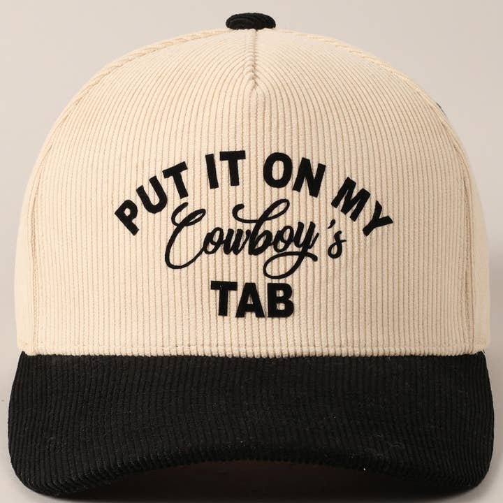 Fashion City - Wholesale Baseball Cap - Unisex - Put It On My Cowboy's Tab Two-Tone Corduroy Cap