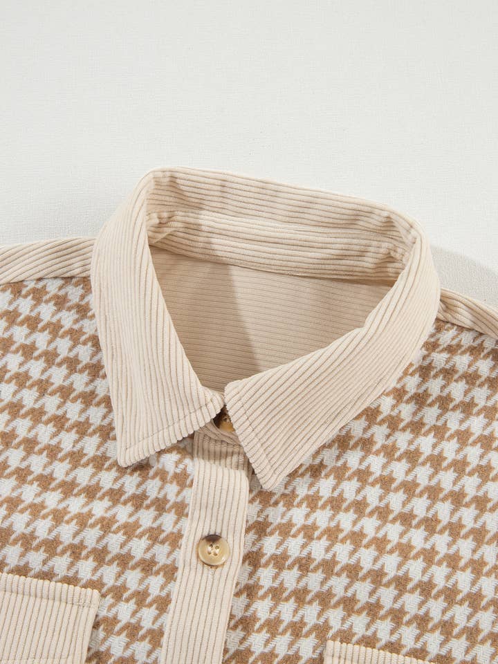 Babs + Birdie – Engroshandel Skjortejakke/shacket – til kvinder – Vivi | Hundetandsfløjl Patchwork Flap Lomme Shacket6