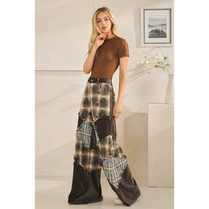 PANTALON DÉTAILLÉ LÉOPARD À CARREAUX DÉLAVÉS pour la vente par Oli&Hali