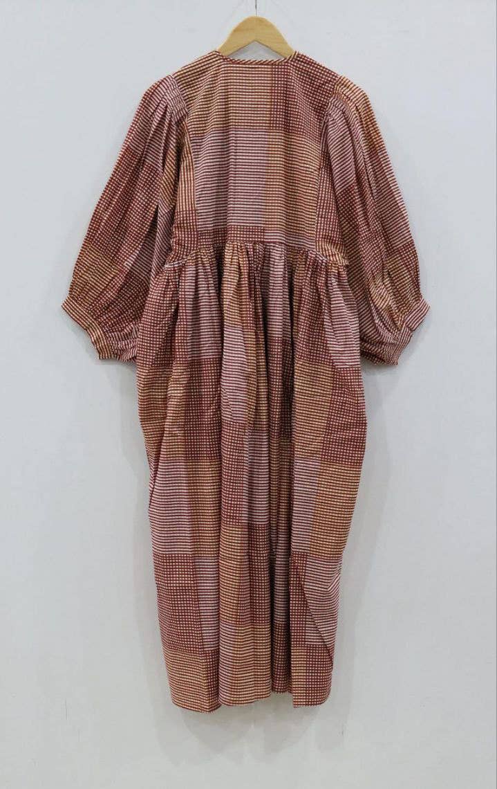 bhavnas boutique – wholesale Dress – Women's – Block Print Midi Dress Mini Dress Striped Long Cotton Dress5