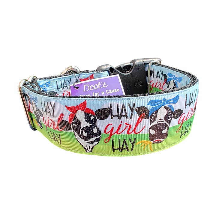 1.5" Wide Hay Girl Hay Cow Nylon Dog Collar for wholesale by Doot's Pet - Collars For A Cause
